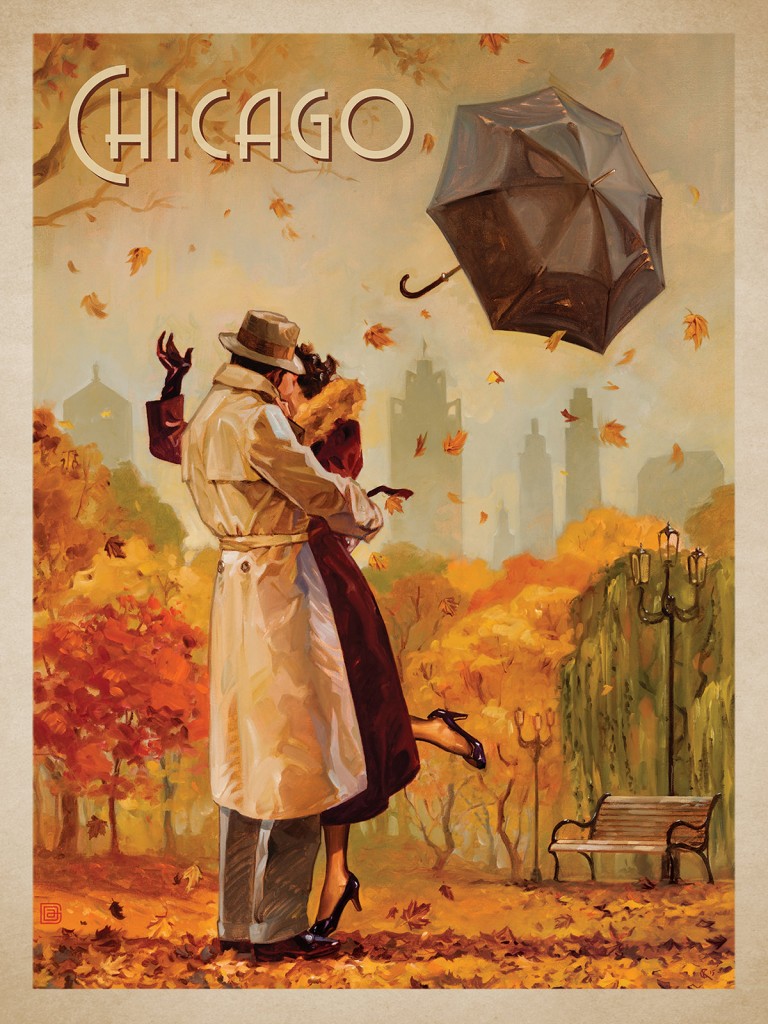 posters retro deco poster travel chicago paintings romantic carpenter kai oil anderson prints artist usa painting autumn illustration kiss visit
